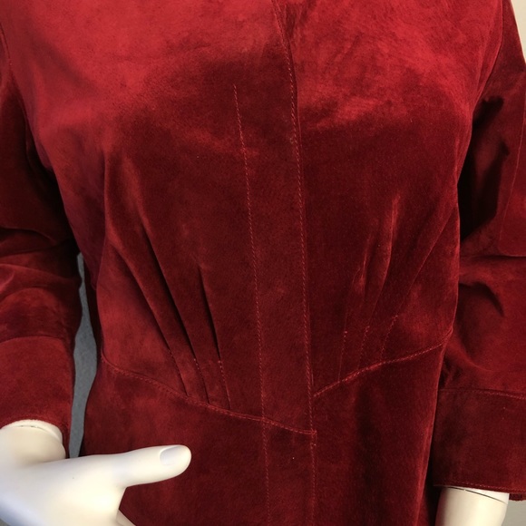 Red Suede Leather Shirt 3-Button Front Small - Picture 2 of 8